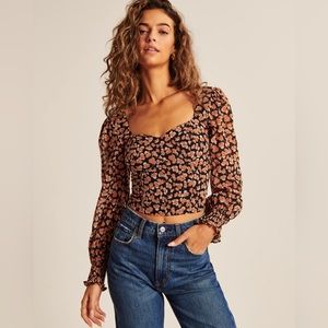 Abercrombie & Fitch Long-Sleeve Sweetheart Puff Sleeve Top (NWT)